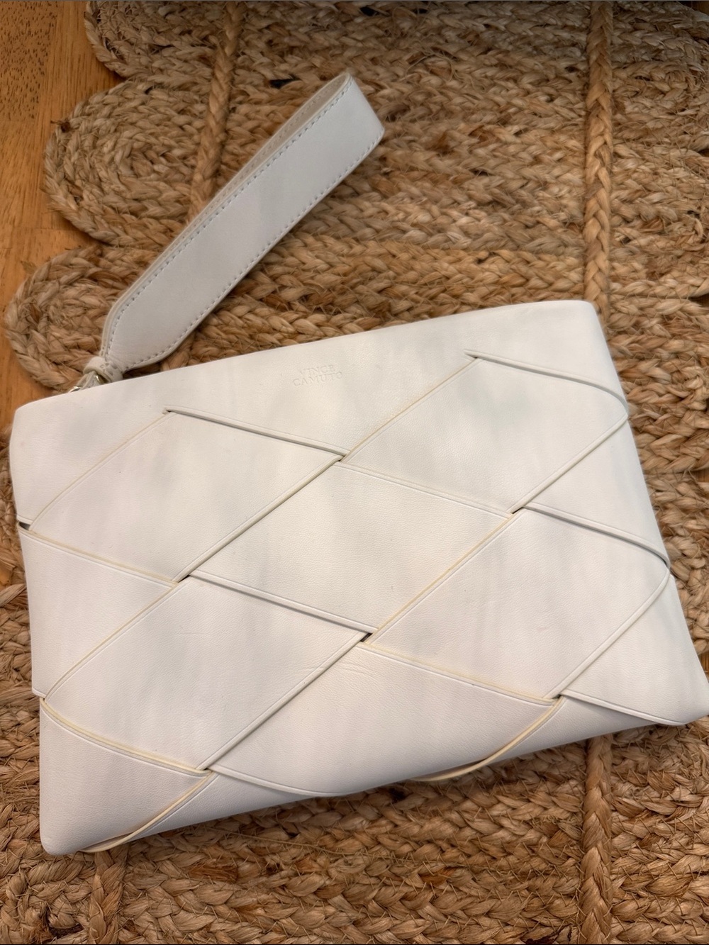Vince Camuto Ivory Woven Leather Wristlet Clutch